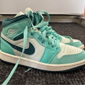 Air Jordan Mid 1.Teal and White High-Top Sneakers
